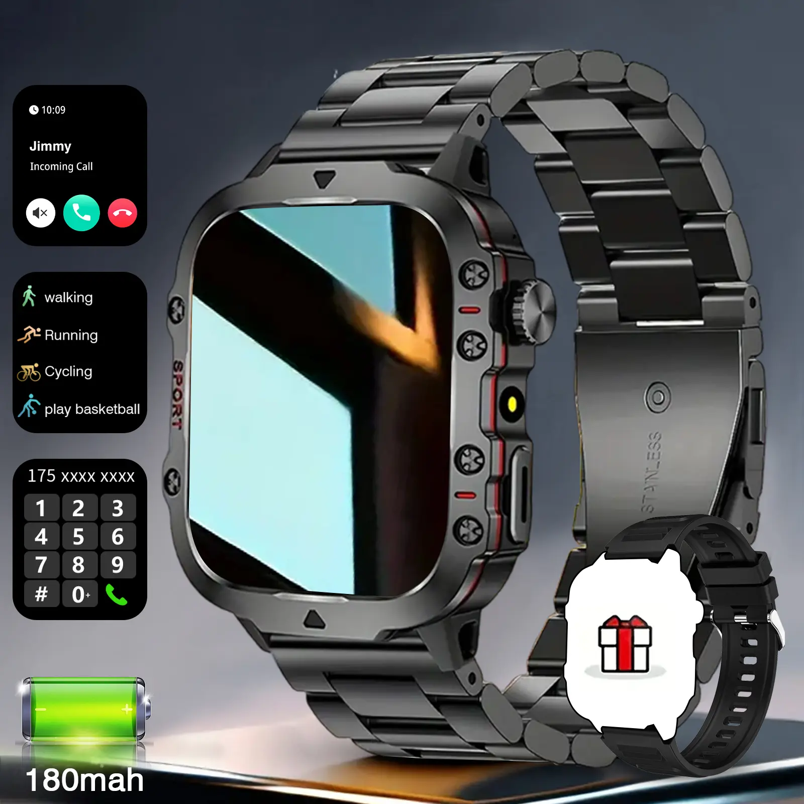 New Smartwatch with Multiple Sports Modes | One-Button Music Control, Email Management, Weather Display, Alarm, Side Light, Phone Finder | Compatible with Android and iphone | Ideal Gift for Family and Friends | Black Friday Gift