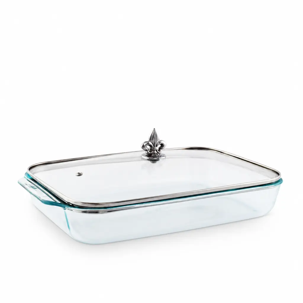 Fleur-de-Lis Lid with Pyrex 3 quart Baking Dish