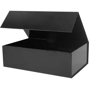 Black  Box, 13.8x9x4.3 in Presents Box with   Closure Rectangle Collapsible for Groomsman Proposal Box, Wedding, Birthday  Packging 1 Pack