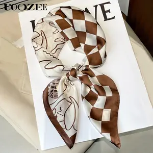 UOOZEE Square Plaid Printed Sun protection Shawl&Scarf Modern Luxury Brown Cool