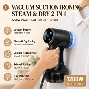 1200W Handheld Garment Steamer with Steam and Dry Ironing, Fast Heat Up, Adjustable Steam Levels, Portable Clothes Steamer for Shirts Dresses Curtains and Travel