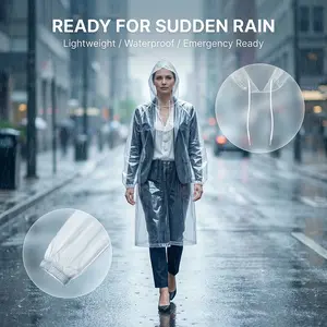 10 Pack Premium Disposable Rain Ponchos – Heavy-Duty, Windproof Hood with Drawstring, Elastic Cuffs, Clear | Travel Essential for Outdoor Activities, Rainy Days