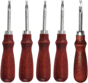 Leather Edge Skiving Beveler Tool 5 Set,French Beveler,Wide Mouth Leathercraft Edge Skiving Beveler Leather Trimmer with Wooden Handle Five Sizes(0.8mm,1mm,1.2mm,1.4mm and 1.6mm)