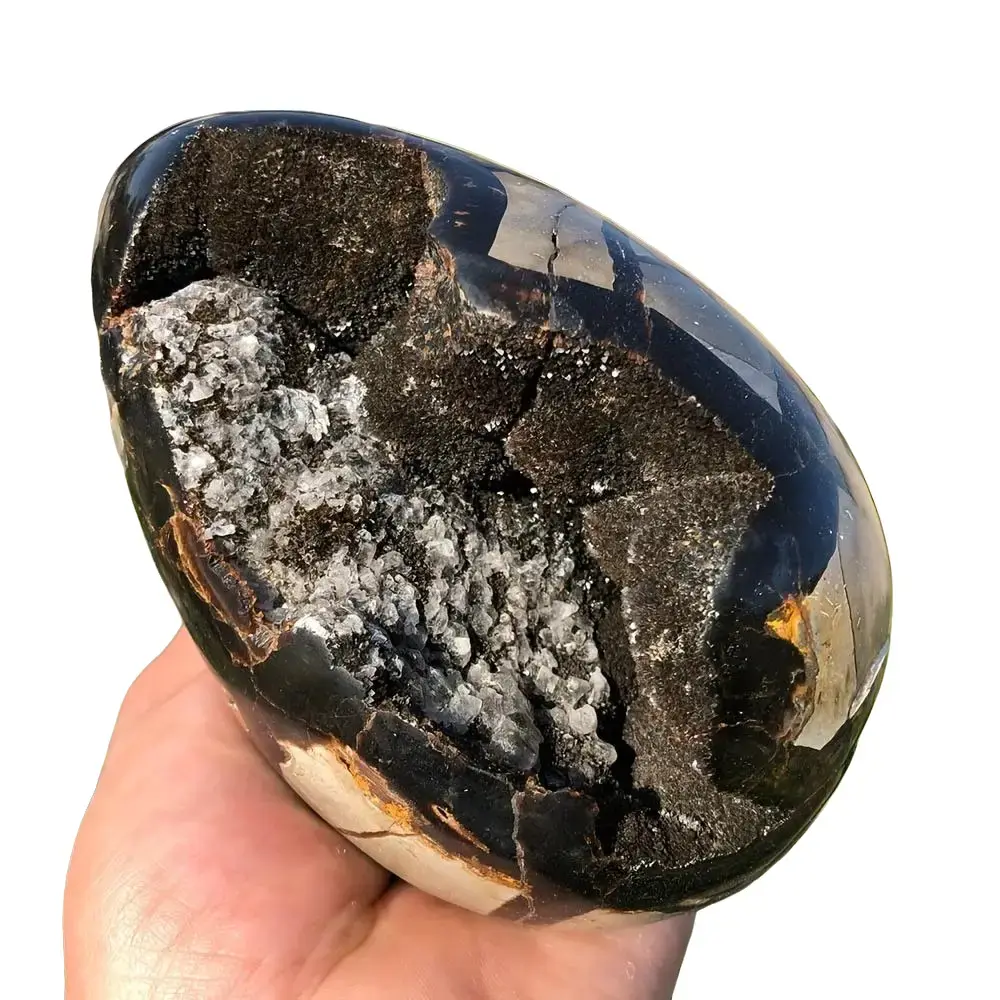 Turtle-Back Stone Dragon Egg Crystal Carving Statue - Hexagonal Cavity with Dragon Pattern, Natural Crystal Pieces, Chinese Folk Fengshui Home/Desk/Room Decor, Educational Specimen, Birthday Gift (Business Fortune, Happiness), Anniversary, Ceremony