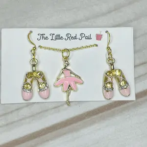 Ballerina necklace and earrings ballet slipper jewelry- Fashion Accessory