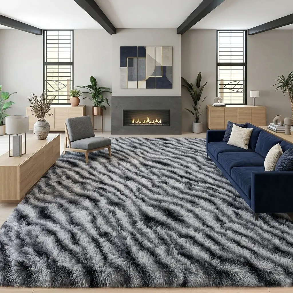 LUOGORT Soft Large Shag Area Rugs For Living Room Bedroom Fluffy Modern Zebra Print Carpet Non Slip Backing Easy Clean Mat For Hallway Dorm Apartment Home Office Decor Multiple Sizes