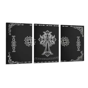 Creative Cross Pattern Canvas Painting with Frame, 3Counts Set of Modern Wall Art Decor for Home Living Room, Bedroom, Office, Gift Christmas Artistic