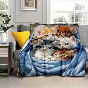 Cute Cat Thin Blanket - Lightweight Flannel Throw For Sofa, Bed, Travel, Camping, Livingroom, Office, Couch, Chair, And Bed - Digital Printing Fleece Blanket With Soft And Warm Flannel Fabric ，wrestle blanket