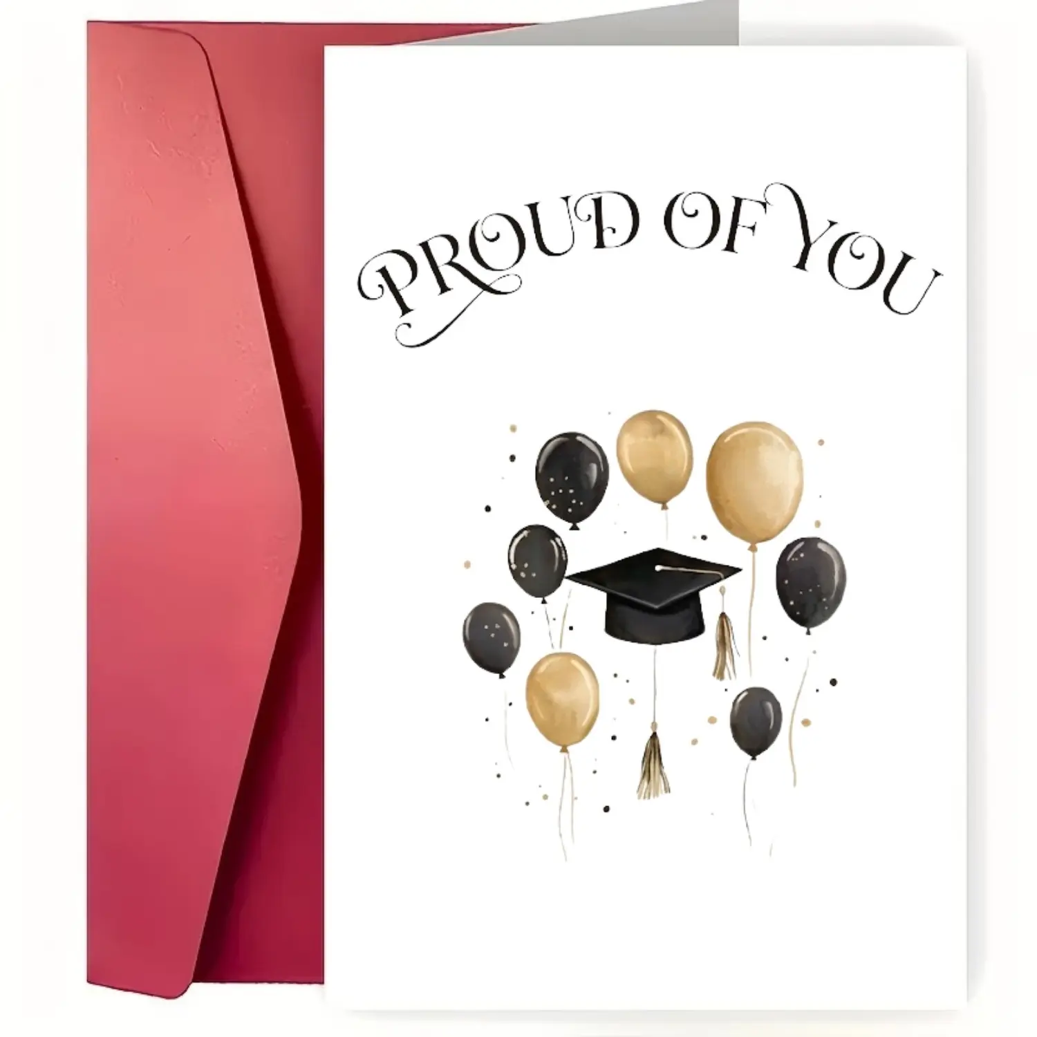 🎓 Elegant "Proud of You" Graduation Card for Class of 2026 🥂 Premium 350GSM Glossy Greeting Card with Black & Gold Balloons 🎈 Includes High-End Red Envelope 5x7 Inch 🎓 Perfect Gift for High School College University Graduate Son Daughter 🌟