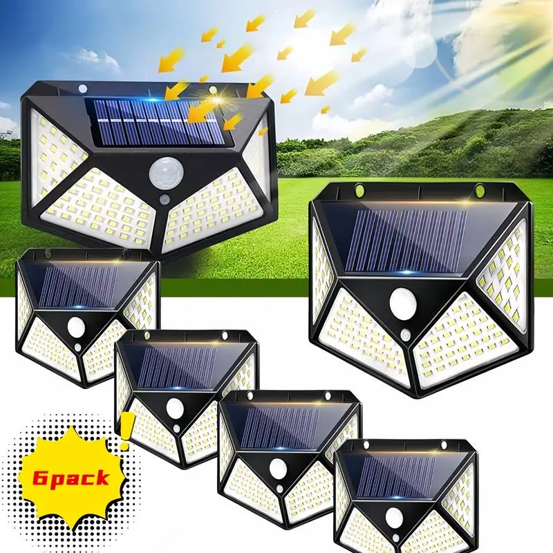 100LED Solar Wall Light Bright Solar Powered Motion Sensor Wall Lights Waterproof 3 Mode Sensor Smart Security For Balcony Patio Stairs Garden Facade
