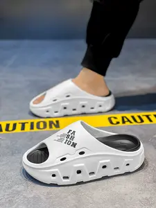 1 Pair Men's Thick Sole Slides: Soft Elastic Cushioning, Wear-Resistant Outsole, Anti-Slip Pattern, Outdoor Light Travel Sandals