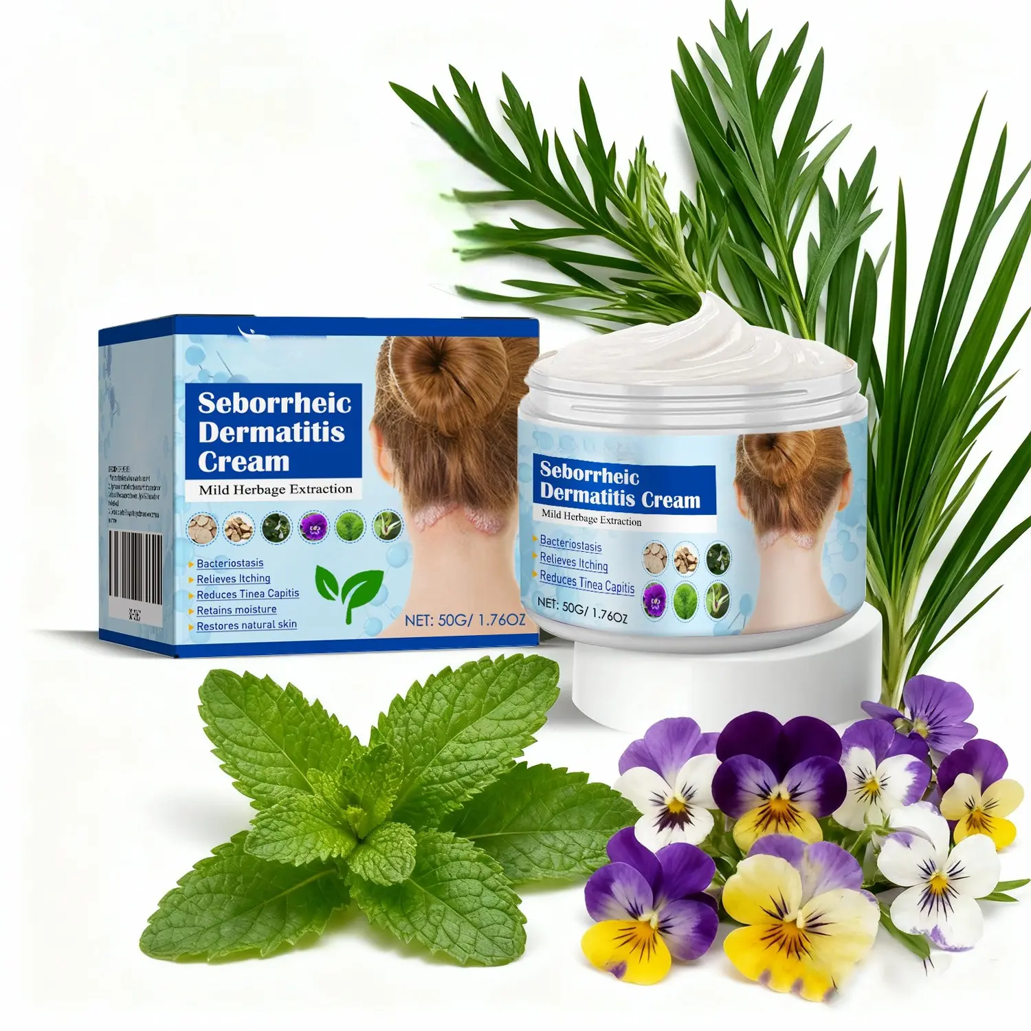 TrueRelief Herbal Menthol Cream - Folliculitis & Seborrheic Dermatitis Treatment, 50g Gentle Daily Plant Formula with Honeysuckle, Dandelion, Sophora, Phellodendron, Soothing Moisturizer for Face & Body Care,summerwins