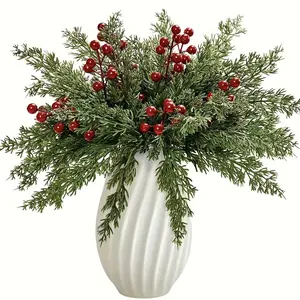 54pcs Christmas Artificial Pine Branches with Berries, Realistic Evergreen for Vases, Fake Greenery for Wreaths, Home Decor