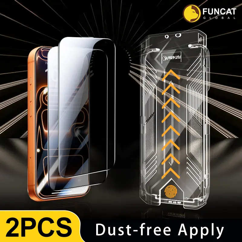 [2PCS] FUNCAT GLOBAL Screen Protector For iPhone 1716/15/14/13/12 Dust-free Applicator (Reusable Easy Installation) Headset Covered, Fully Protection, Fingerprint-proof, Electroplated Layer, Tempered glass 0