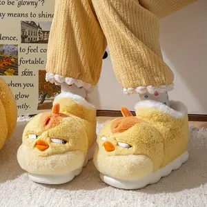 Cozy Cartoon Chicken  for Women & Men - Warm, Plush Lined Indoor/Outdoor Shoes with Waterproof Non-Slip EVA Sole, Yellow Chick Design, Soft Fabric Upper, Ruffled Cuffs, Perfect for Winter Comfort, Indoor Footwear | Fun Slipon Shoes | Ruffle