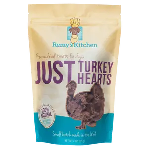 Remy's Kitchen Just Turkey Hearts Freeze dried Treats for Dogs and Cats 3 oz