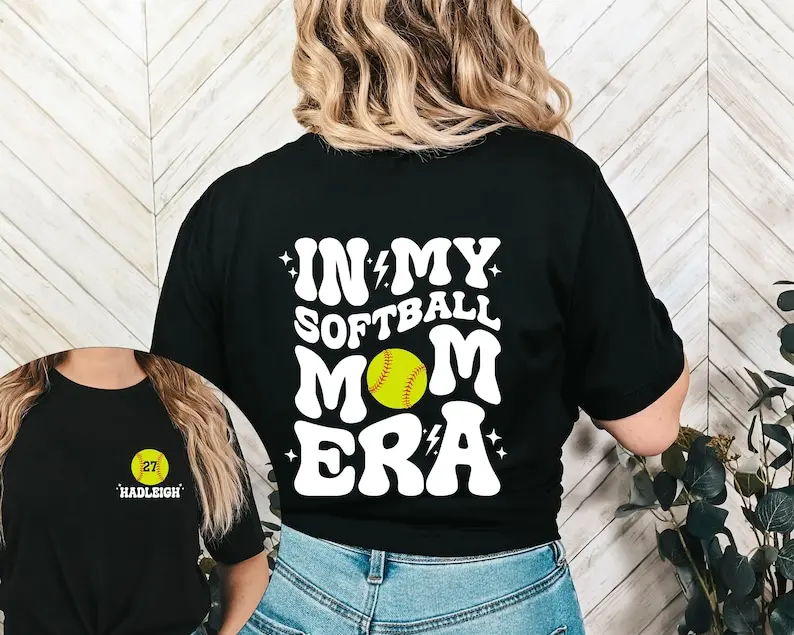 GENERIC Women's Cotton Fabric Short-Sleeve Casual Fit Softball Mom Shirt - In My Softball Mom Era