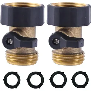 Heavy Duty Brass Shut Off Valve Garden Hose Shut Off Valve Garden Hose Connector (2PCS) +4 Extra  Washers
