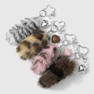 1 piece retro, unique, sweet‑cool fashion charm; multicolor faux plush animal—leopard print, zebra stripe, horizontal stripe; cartoon little raccoon; acrylic bow/heart; DIY keychain/bag pendant; suitable for girls’ everyday wear; ideal holiday gift