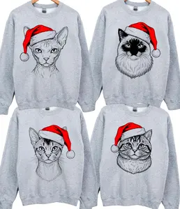 Santa Claws Christmas Cat Sweatshirt - 12 Cat Breeds in Festive Santa Hat - Gildan Unisex Holiday Pullover