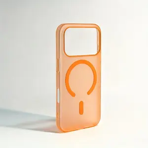 Luxury Ultrathin Translucent Orange Magnetic Wireless Charging Phone Case Compatible with Iphone 17 Pro Max Air 16 15 14 13 Pro Max 17Promax Antifouling Anti-Fingerprints Micro Matte Protective End Shockproof Cover