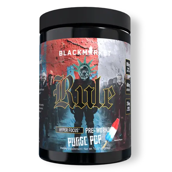 Black Market RULE Edible Pre-Workout Supplement Powder - Sugar-Free, Nootropics, Hyper-Focus Support, Muscle Pumps, cGMP Compliant - ~20/40 Serv., for Adult Fitness Enthusiasts (Raspberry Flavor)