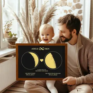 Personalized Moon Phase Wooden Frame - Monogram Moon Phase Print - Bridal Wedding Gift - Father's Day Gift - Custom Moon Phase Wall Printing