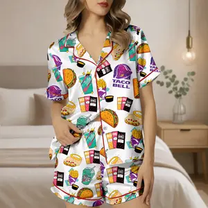 TacoBell Pajamas Set, TacoBell Sleep Wear, Satin Pajamas For Women