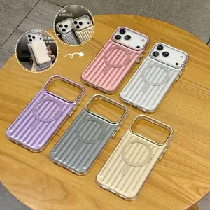 Luggage Texture Magnetic Phone Case For iPhone 17 Pro Max 16 15 14 13 12 11 Pro Plus Max | MagSafe Compatible, Ridged Suitcase Design, Shockproof Anti-Scratch | Minimalist Travel Style Protective Cover #YJXCCXXLX