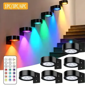 6pcs/3pcs/1pc RGB Color-Changing LED Picture Light with Remote Dimmer & Timer, Magnetic Puck Lights System, Modern Mood Lighting for Display Cabinet, Picture Frame, Wall Art Lighting - for wall, Living Room (Easy Install)