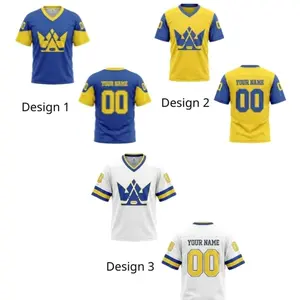 Custom Hockey Jersey with Name and Number - Personalized Blue and Gold Crown Logo Sports Shirt - Breathable Mesh Team Uniform for Men and Youth - Design 1, 2, 3