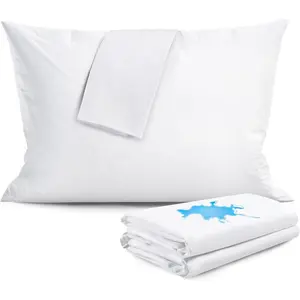 Pillow Protector with Zipper  Size Pillow Covers   Pillowcases,  Cotton, Saliva, Liquids and Stains Proof, Quiet, Breathable, 20 x 36 inch, White, 4 Pack