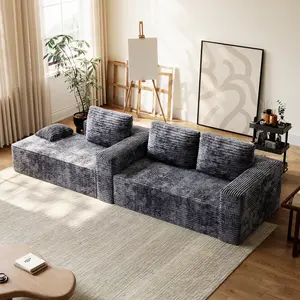 108" Cloud Boneless Sectional Sofa for Living Room, L-Shaped  Modular Couch,Compression sofa, Corduroy Fabric, No Assembly, 72H Full Restore, Grey, Boneless Sectional Couch, Sofa in a box,Boneless couch for small apartment