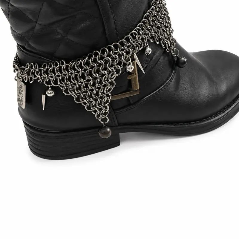 Gothic Chainmail Boot Jewelry | Medieval Boot Chain with Bells & Spikes | Festival, Ren Faire & Witchy Boot Accessory