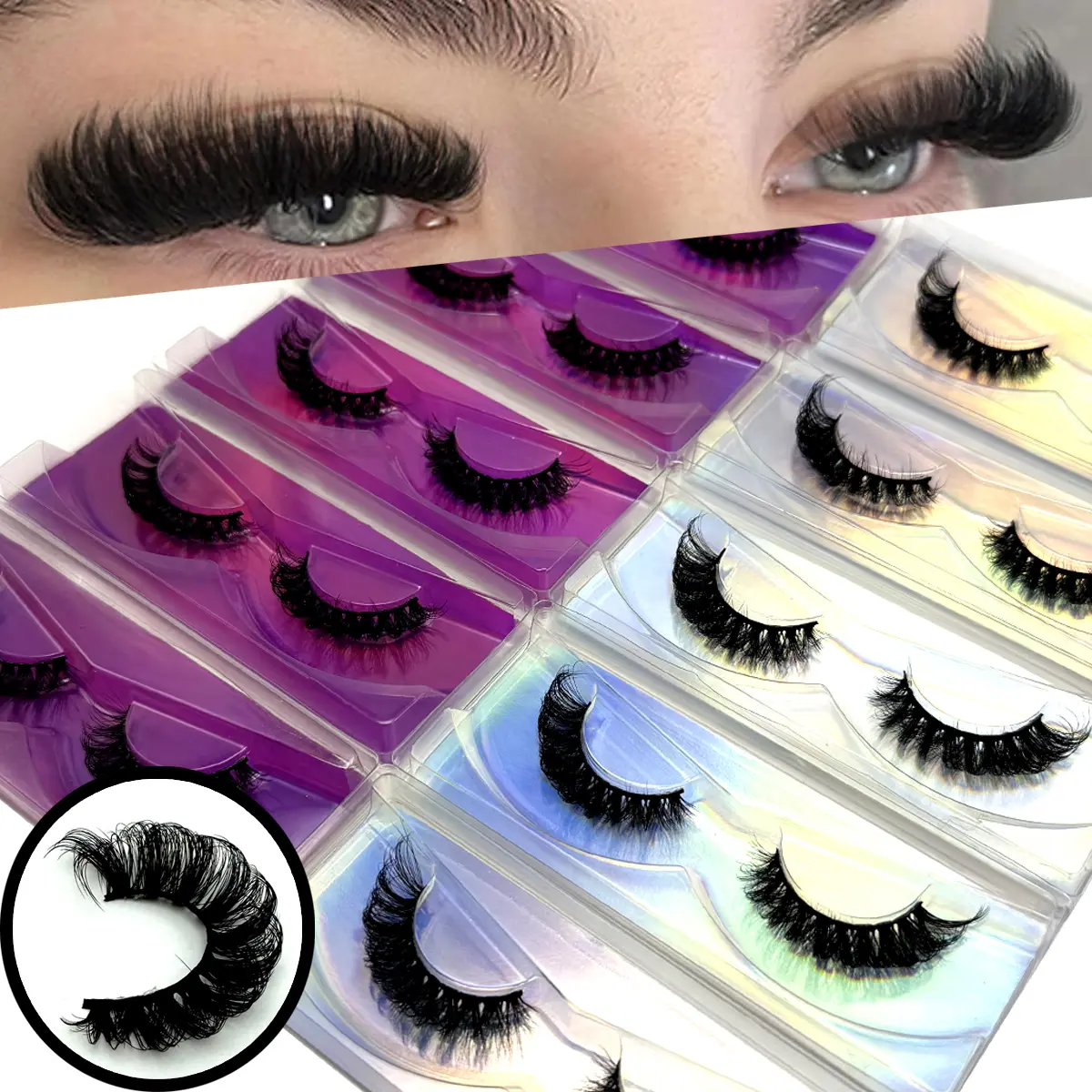 10 Pairs DD Curl Russian False Eyelashes Natural Long 3D Faux Mink Lashes With Glitter Paper Box Pack False Eyelashes Thick In Bulk For Daily Dating Cosplay Manga Cat False Lashes,Lashes Bulk Women Gifts, Individual Package Faux Mink Lashes Wholesal