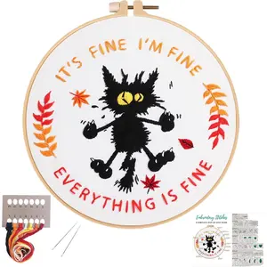 Cute  Embroidery Kits for Beginners with Funny  ,Adults Starter Cross Stitch Kit DIY Needlepoint Everything is Fine
