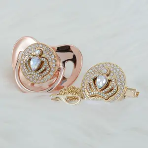 MIYOCAR Royal Gold Crystal Pacifier and Clip Set – Perfect Gift for Baby Photoshoots, Keepsakes, Baby Showers, and Special Occasions