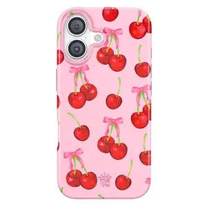 Cute Cherry Phone Case Girly Aesthetic Trendy Shockproof Durable Protective Cover Compatible with iPhone 11-17 Pro Max Plus and Samsung Galaxy S23-25