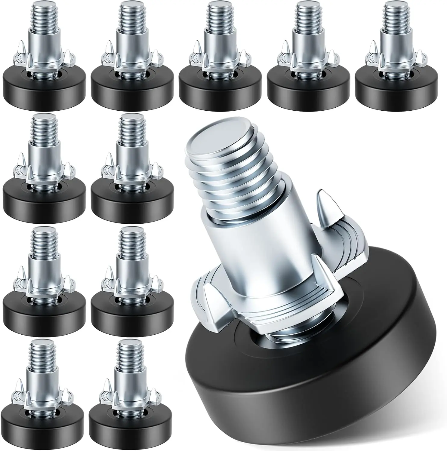 MROCO Galvanized Steel Heavy-Duty Furniture Leg Levelers with T-Nuts, Adjustable Screw-On Design, Floor-Scratch Protection Hardware for Table Chairs, Steel Metal Furniture Legs