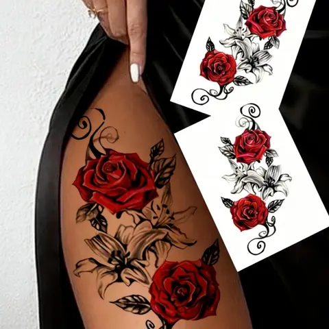 Temporary Rose Tattoo Stickers, Rose Pattern, Dance Girl Chest and Thigh Design, Waterproof, Perfect for Women, Waterproof Temporary Tattoos, Fake Tattoos