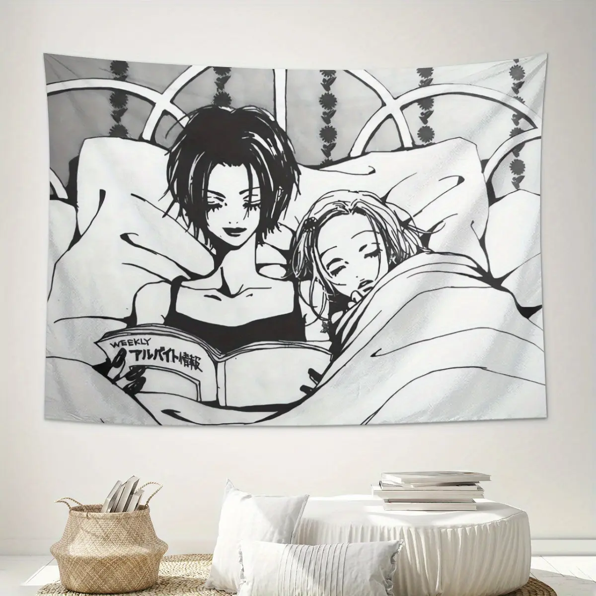 ZLIENSZUS Anime NANA Rectangular Digital Print Tapestry - 60x40in Black & White Serene Sunset, Lush Greenery, Lightweight Soft Peach-Light Beige Fabric, Machine Washable Fantasy Aesthetic Brightening Indoor/Outdoor Wall Hanging, Holiday Gift for Bedroom,