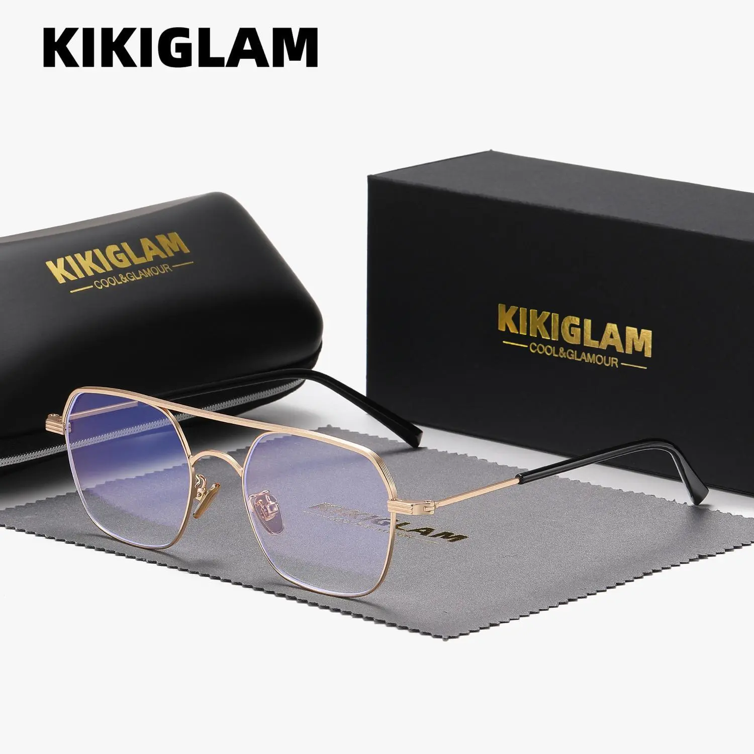 KIKIGLAM Unisex Fashion High-End Craftsmanship Full-Frame High Quality plano Glasses, exquisite elegant Anti-Blue Light Plano lenses