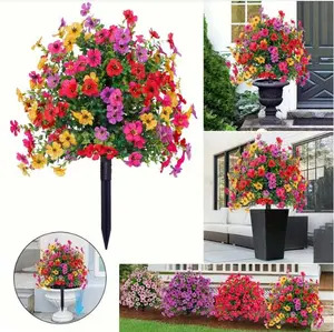 Artificial Flowers for Outdoor Indoor Garden Home Decoration, Plastic Faux Flowers, Faux Flower Daisy with Eucalyptus Leaves Fake Plants Greenery Boxwood Porch Patio