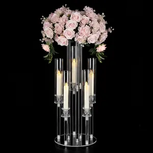 VINCIDERN 5 Arm Clear Acrylic Candelabra Centerpiece Candle Holders for Wedding Table Birthday Christmas Home Decor