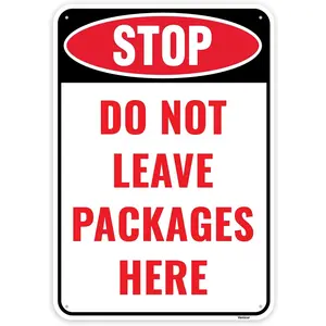 1PC No Delivery Sign, 10 x 7 Inches - Aluminum - No Packages Here - No Deliveries at this Door Sign - Do Not Leave Packages Here Sign