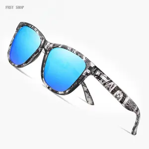 FHSY SHOP Patterned Square Sunglasses with Blue Reflective Lenses UV400 Filter Unisex Eyewear for Skate Culture, Rave Festivals, and Urban Fashion Looks polarized glasses