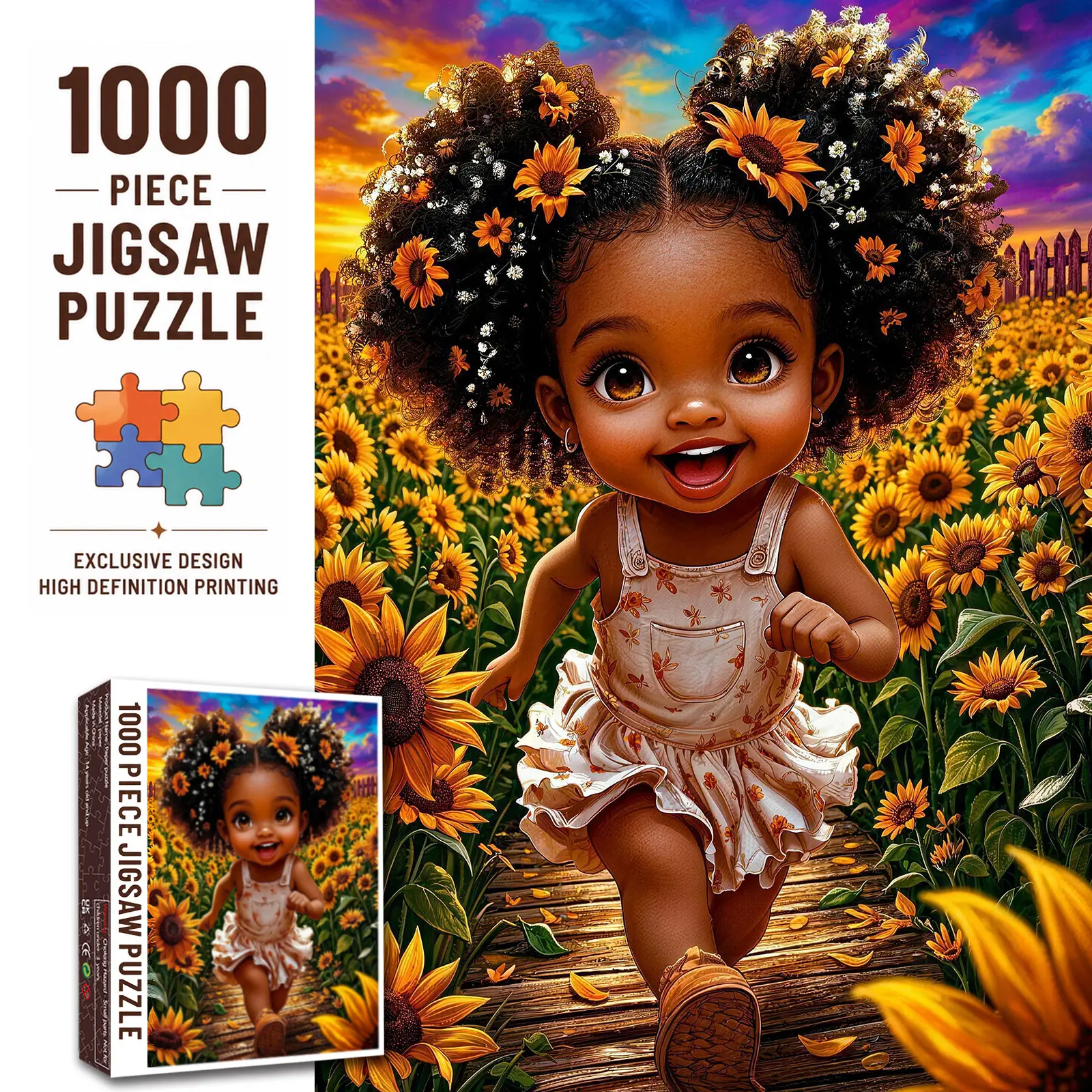 Walarky Sunflower Girl 1000 Pieces Jigsaw Puzzle for Adults, Cute Flower Field Portrait Puzzle, Relaxing Brain Challenge Family Game, Gift for Girls Seniors, Wall Decor 27.5x20inch(70x50cm)