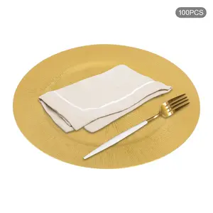 100Pcs Gold 13inch Round Plastic Charger Plates Decorative for Wedding Birthday Party Event Table Decor