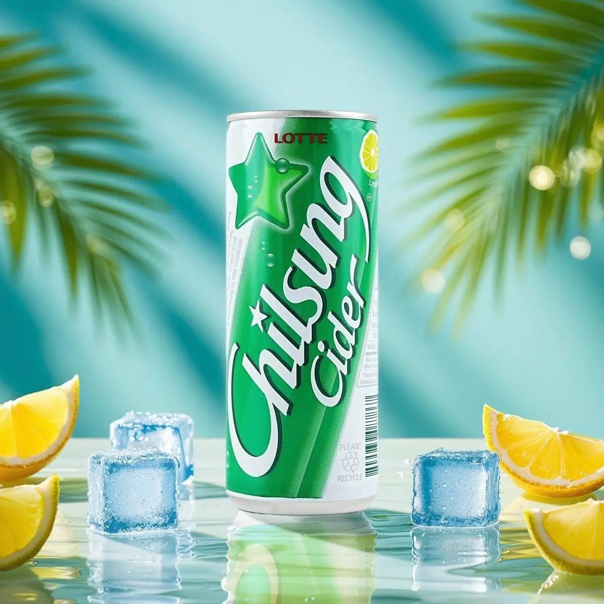 LOTTE Chilsung Cider Lemon Lime Soda - 250ml Cans (6 Pack) - Refreshing Korean Sparkling Drink