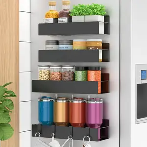 Huggiegems Metal 4 Pack Magnetic Spice Storage Rack Organizer for Refrigerator and Oven, Black Fridge Organizers and Storage HuggieGems